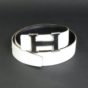 HERMES Belt Constance Leather/Metal White/Black/Silver Ladies