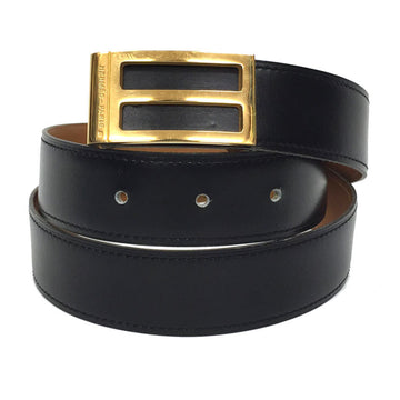 HERMES leather belt #80 black gold buckle 〇 R carved [made in '88] aq5647