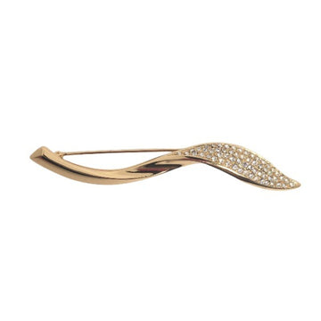 CHRISTIAN DIOR Dior Rotating Pin Type Leaf Motif Pave Bijou Christian Gold Brooch