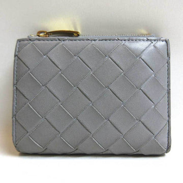 BOTTEGA VENETA Mini Wallet Bifold Gray Intrecciato Leather BOTTEGAVENETA
