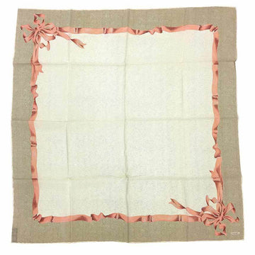 CHANEL Scarf Muffler Ribbon Silk Beige x Pink  aq9351