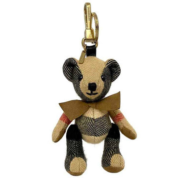 BURBERRY Bag Charm Bear Beige Black Gold Nova Check Canvas GP  Key Ring Keychain Teddy Animal Motif Accessory