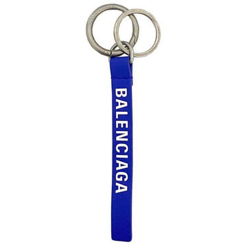 BALENCIAGA Key Ring Blue Everyday 551984 Tag Leather Metal  Holder Keychain Ladies Men's