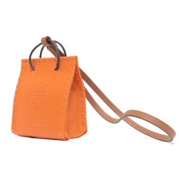 HERMES Charm Bag Strap Shopper Miniature Logo SAC ORANGE Leather Orange