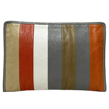 BALENCIAGA clutch bag gray orange white 443658 leather  handbag stripe men's women's unisex multicolor