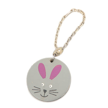 HERMES Animal Charm Keychain Rabbit Leather/SV925 Gray