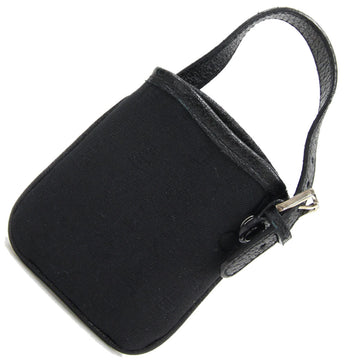 BVLGARI Bag Charm Mania Black Canvas Leather Cigarette Case Motif Ladies