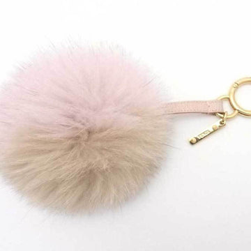 FENDI Charm Pom Fur/Leather Pink x Beige Gold Women's e54490a