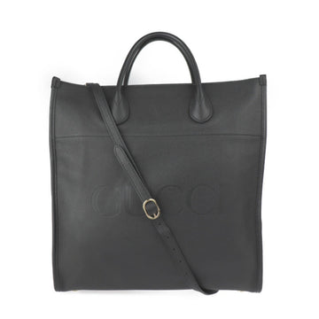 Gucci Logo Medium Tote Bag Shoulder 674850 Embossed Leather Black Gold Hardware 2WAY Handbag 2022 Current Product