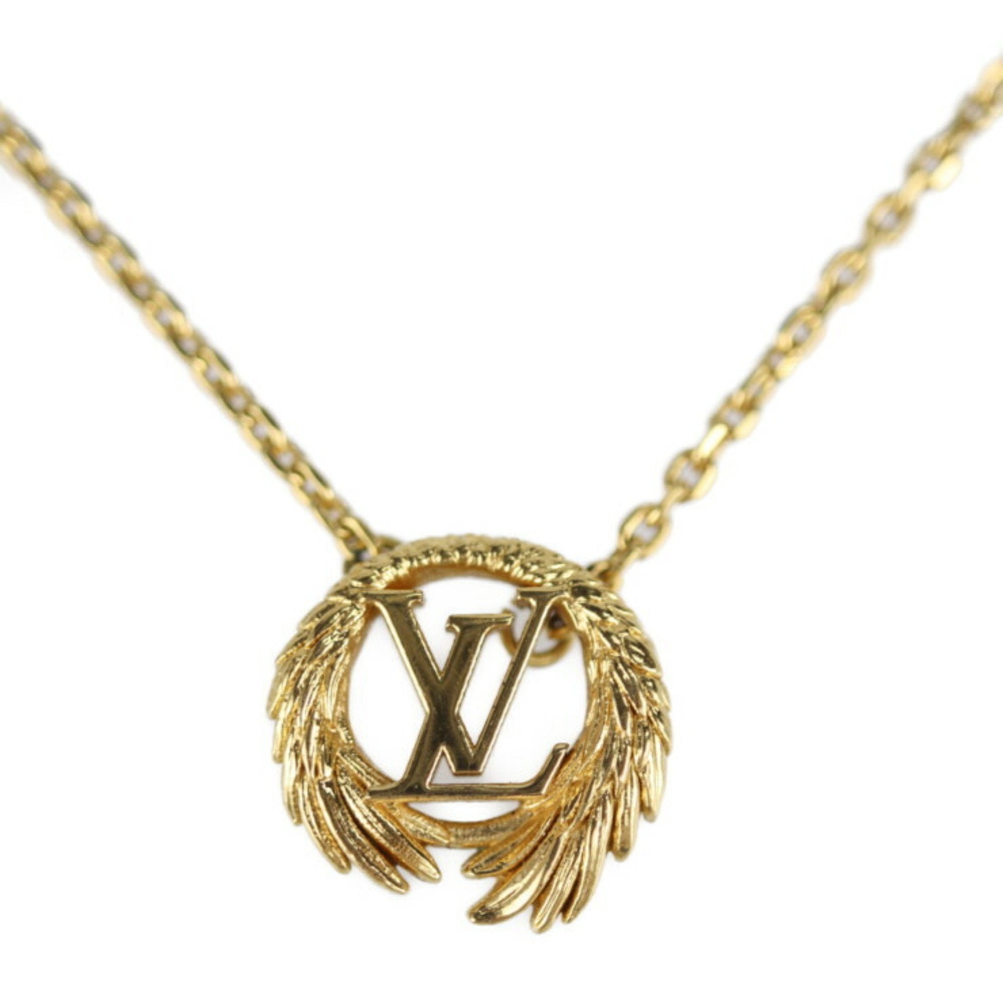 Louis Vuitton Gold-Tone Collier LV Angel Pendant Necklace