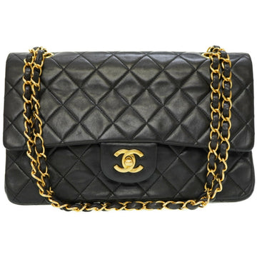 Chanel Matelasse 25 W Flap Chain Shoulder Bag Lambskin Leather Black