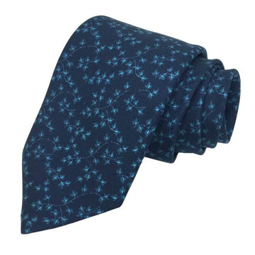 HERMES Necktie Ivy Leaf Navy Silk Twill Tie Men's