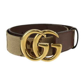 GUCCI Double G Buckle Jumbo GG Wide Belt 400593 Size 75/30 Canvas Leather Beige Brown Gold Hardware