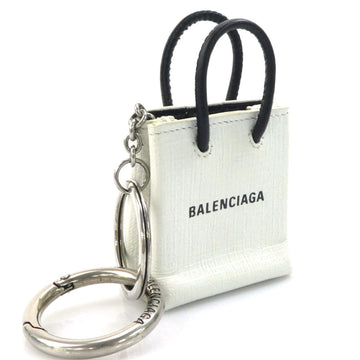 BALENCIAGA Charm Bag Motif Leather/Metal White Unisex
