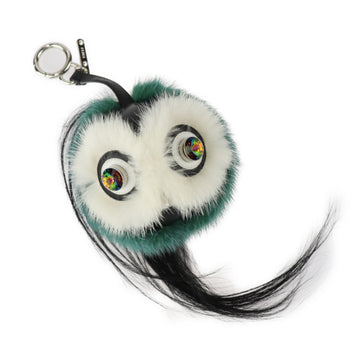 FENDI Monster Bag Bugs Keychain 7AR466 Mink Fur Leather Bijou Green x White Black Silver Hardware Key Ring Charm