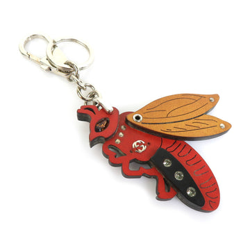 GUCCI Charm Key Ring Bee Leather/Metal Brown/Silver Unisex