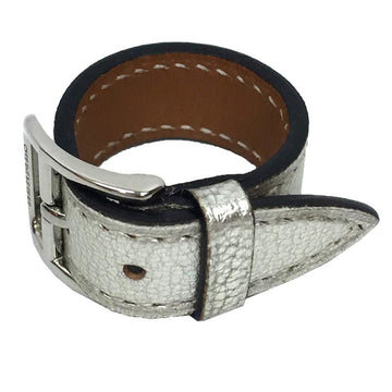 HERMES Leather Scarf Ring Belt Motif Silver aq8609
