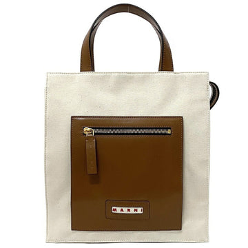 MARNI Tote Bag Natural White Brown SHMP0068Q0 P2994 Canvas Leather  Handbag Bicolor Ladies