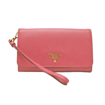 PRADA Saffiano With Strap Women's Leather Middle Wallet [bi-fold] Pink