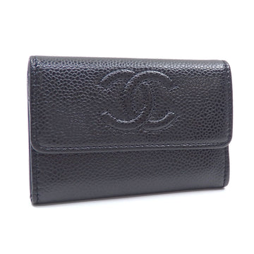 CHANEL Bifold Card Case Women's Black Caviar Skin Leather Coco Mark A2229705