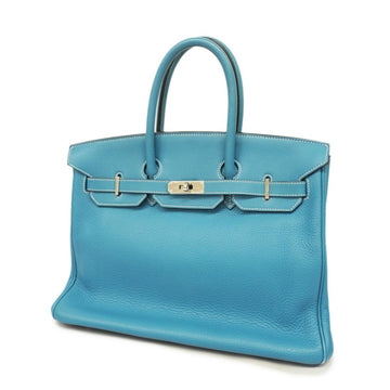 HERMES Handbag Birkin 35 K Stamp Taurillon Clemence Blue Jean Silver Hardware Ladies