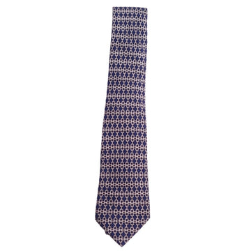 HERMES tie chain pattern silk 100% men's navy