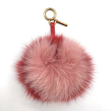 FENDI Pom Charm Bag Fox Red/Pink Gold Hardware 7AR469 Small Accessories Women's