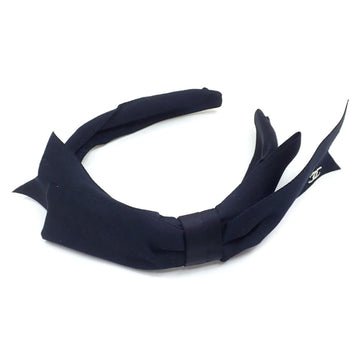 CHANEL Headband Women's Silk Black Ribbon Coco Mark 21B Hair A210653