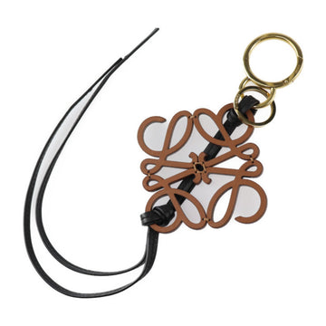 LOEWE Anagram Keychain C621232X83 Calf Leather Brown Black Gold Hardware Key Ring Bag Charm