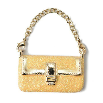 Fendi Keychain Bag Charm FENDI Mamma Bucket Motif Metallic Yellow Gold Metal