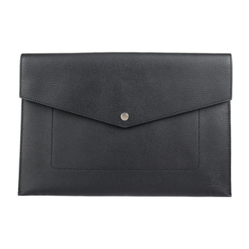 LOUIS VUITTON Pochette Envelope Clutch Bag M62250 Taurillon Leather Black Silver Hardware Second Pouch Business