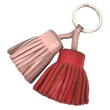 HERMES Carmen Unodo Keychain Key Ring Charm Leather Pink Orange Wallet