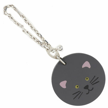 HERMES Cat Keychain Bag Charm Animal Leather Gray Unisex