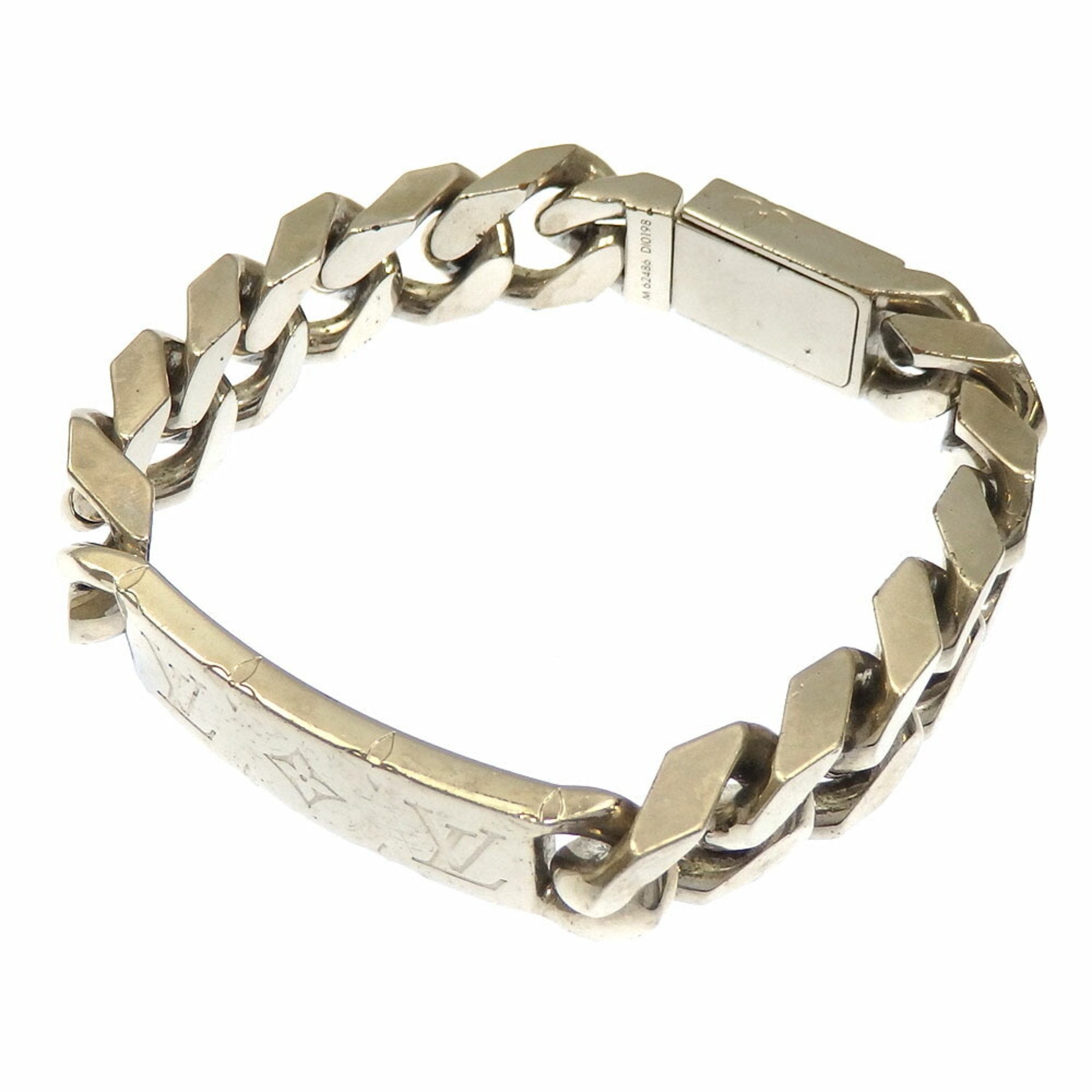 LOUIS VUITTON Men's Monogram Palladium Chain Bracelet M62486 Silver LV