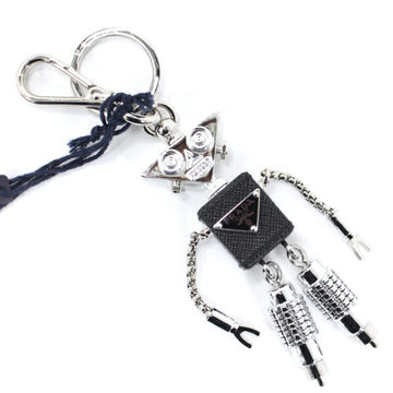 PRADA Keychain Robot Key Ring Bag Charm Metal Triangle  Hook Holder Silver Black 2TR102 Electrical Plug Trick Engraved Snap Saffiano Leather Men Women T4351