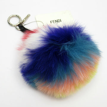 FENDI Keychain Charm Pompon Multicolor Fox Fur Leather