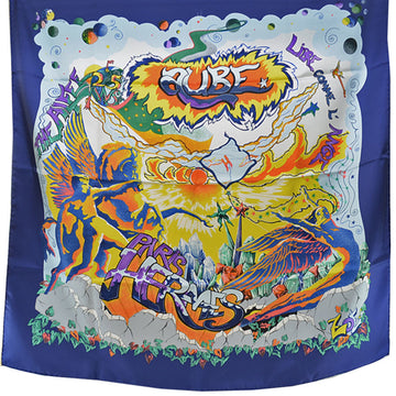 HERMES Scarf Carre 90 THE ALFEE 25th Anniversary AUBE LIBRE COMME L'ANGE Dawn Navy Yellow Multi Silk Ladies