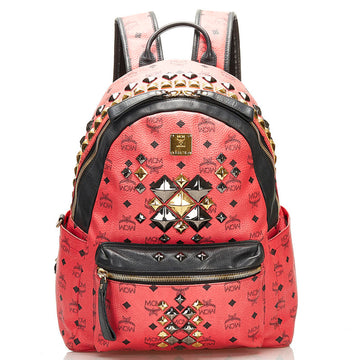 MCM Visetos Glam Studded Rucksack Backpack Pink PVC Leather Ladies