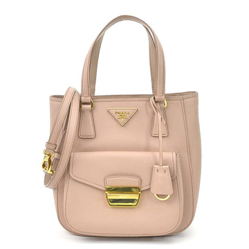 PRADA Handbag Crossbody Shoulder Bag Leather Pink Beige Ladies 1BA254