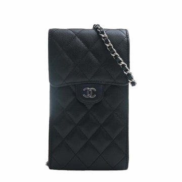 CHANEL Caviar Skin Matelasse Coco Mark Chain Shoulder Bag Phone Case AP2164 Black Ladies