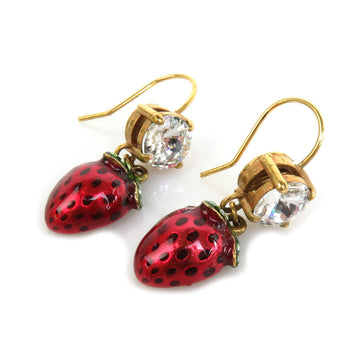 MIU MIUMIU Earrings Strawberry Metal/Stone Red x Green Gold Women's