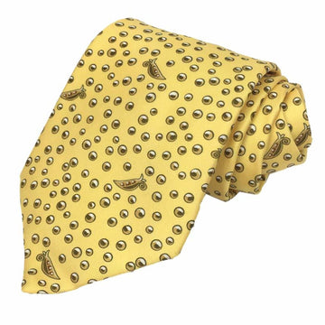HERMES Tie Bean Pattern 100% Silk Yellow Men's