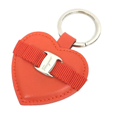 SALVATORE FERRAGAMO Heart Vara Key Ring Keychain Charm Orange Ladies