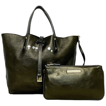 TIFFANY Tote Bag Brown Metallic Gold Leather Suede  & Co. Handbag Reversible Dot Ladies