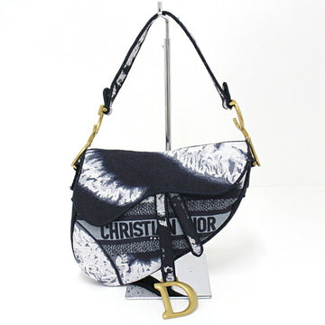 Christian Dior Dior DIOR SADDLE Saddlebag Jacquard Navy Blue / White Handbag Shoulder Bag Lace Embroidery Embroidered CD