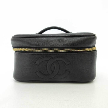 CHANEL Bag Vanity Black Gold Metal Fittings Cosmetic Pouch Coco Mark Women's Caviar Skin A01997