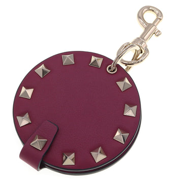 VALENTINO Garavani Keychain Rockstud Mirror Charm Purple Leather Hand Ladies Keyring Bag Round