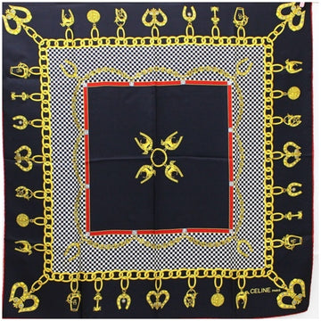 CELINE scarf muffler navy horseshoe chain pattern ladies