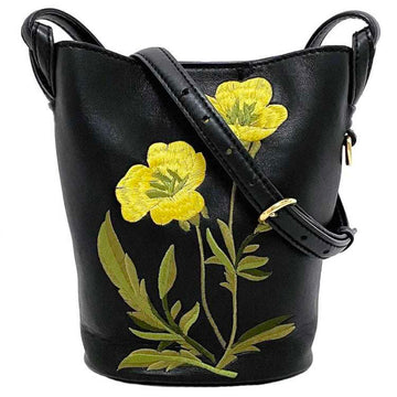 STELLA MCCARTNEY shoulder bag black yellow flower leather embroidery  bucket pochette motif ladies