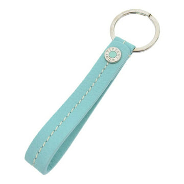 TIFFANY Leather Snap Loop Keychain Key Ring Blue Ladies
